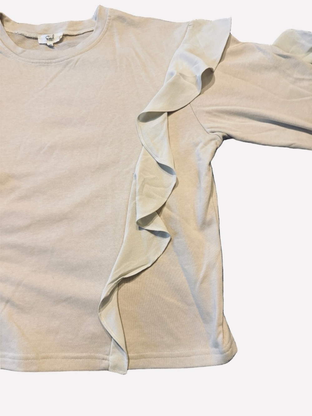 Easel Ruffle-Accent Long Sleeve Top Sweatshirt in Light Cream - Picture 3 of 7